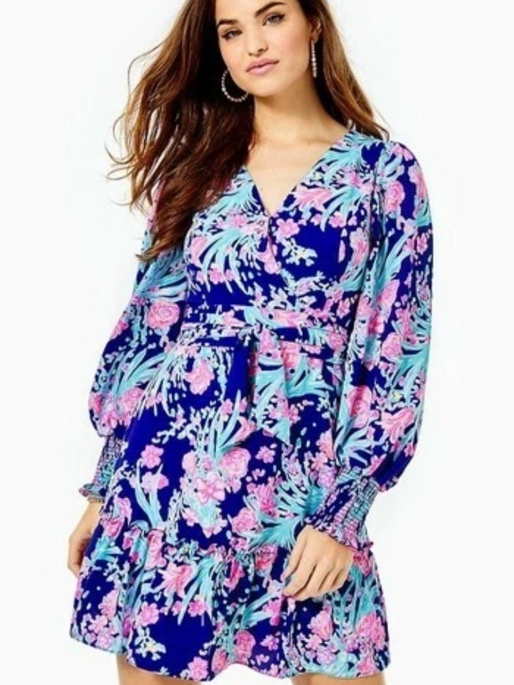 Lilly Pulitzer Navy Floral Wrap Dress with Pink & Aqua Print - Picture 4 of 4